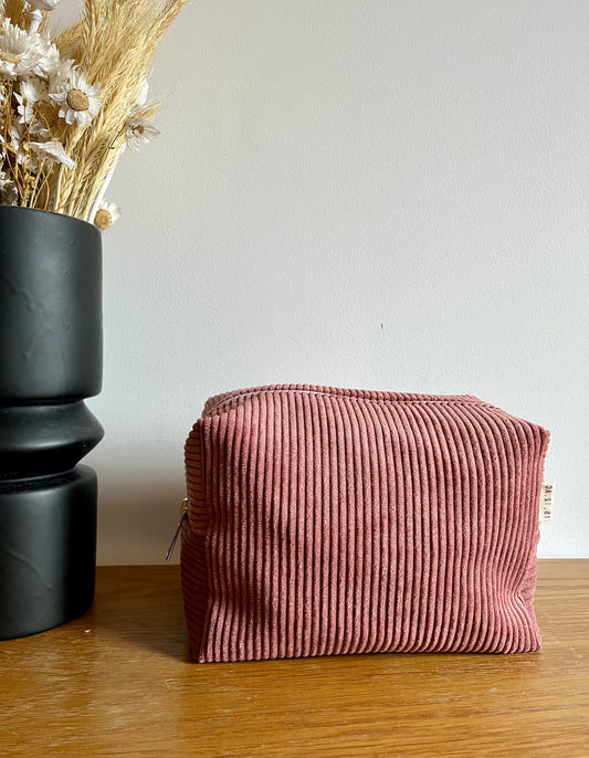 Trousse de toilette velour côtelé Vieux rose